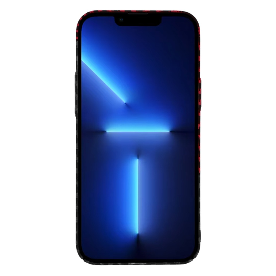 Husa pentru iPhone 13 Pro Max, SKYDDAR INNOVATION, textura carbon, Carbonite FiberShell, Rosu inchis, set cu sticker - 2 | YEO