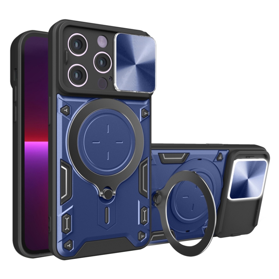 Husa pentru iPhone 13 Pro, SKYDDAR INNOVATION, CamGuard Pro, Inel Magnetic, Protectie Camera, Albastru, set cu sticker