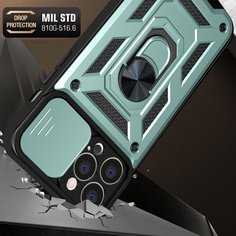 Husa pentru iPhone 13 Pro, SKYDDAR INNOVATION, CamShield, Verde, set cu sticker - 3 | YEO
