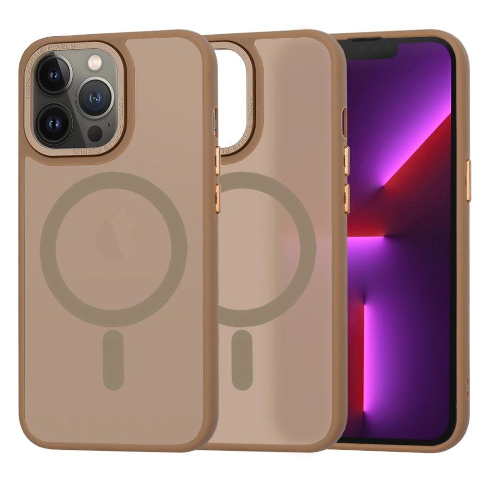 Husa pentru iPhone 13 Pro, SKYDDAR INNOVATION, HaloFrost MagSafe, Antisoc, set cu sticker, Maro