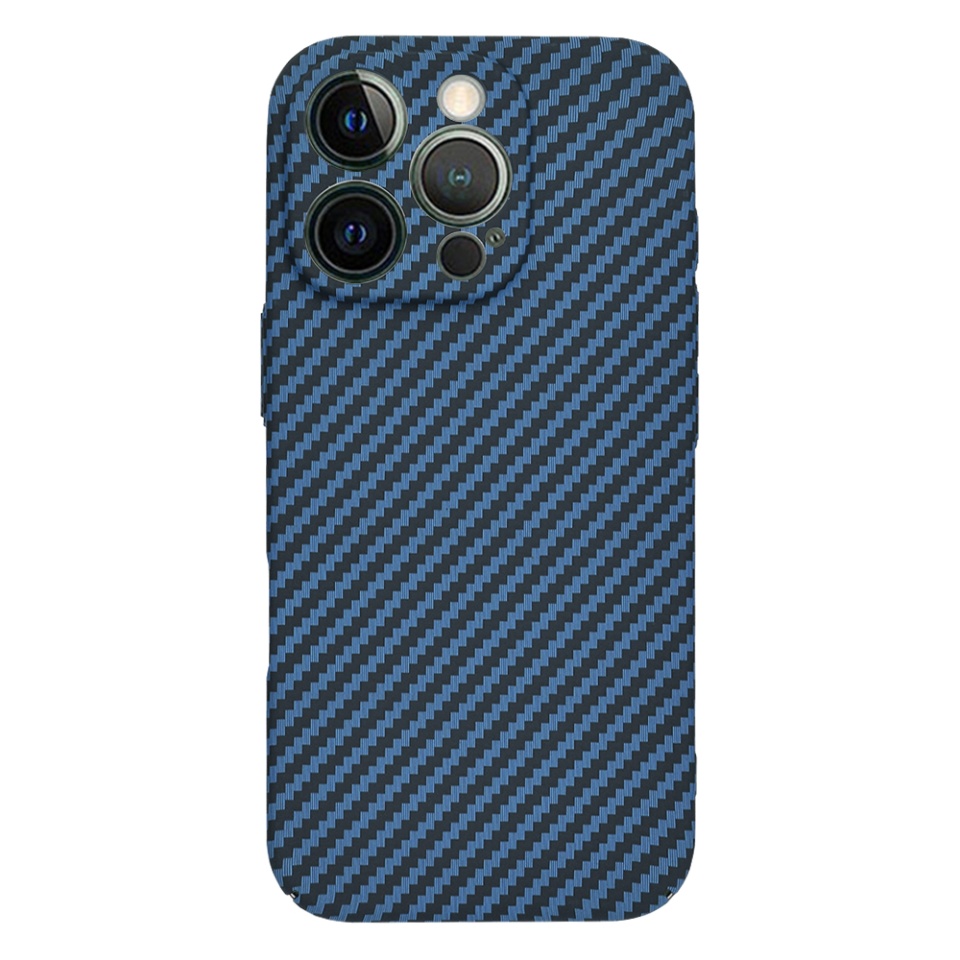 Husa pentru iPhone 13 Pro, SKYDDAR INNOVATION, textura carbon, Carbonite FiberShell, Cyan, set cu sticker - 2 | YEO