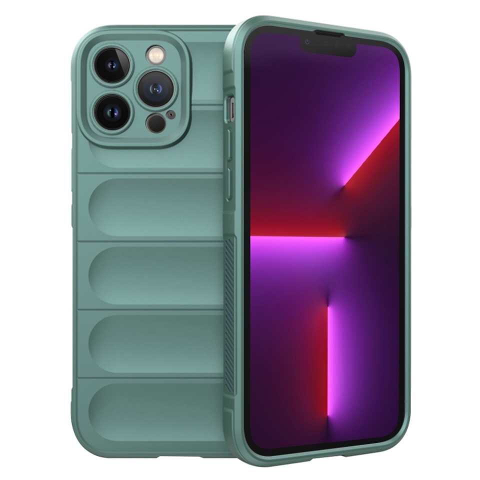 Husa pentru iPhone 13 Pro, SKYDDAR INNOVATION, Vogue, din Silicon Mat, Verde, set cu sticker