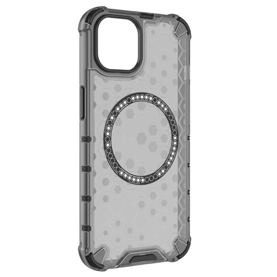 Husa pentru iPhone 13, SKYDDAR INNOVATION, HoneyComb Shield MagSafe, Negru, set cu sticker - 2 | YEO