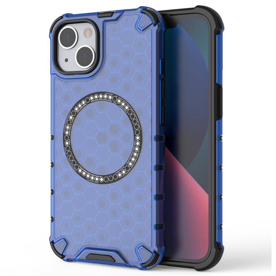 Husa pentru iPhone 13, SKYDDAR INNOVATION, HoneyComb Shield MagSafe, Antisoc, set cu sticker, Albastru