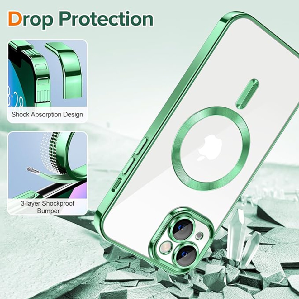 Husa pentru iPhone 13, SKYDDAR INNOVATION, Luxury Shield Magsafe, Protectie Antisoc, Verde , set cu sticker - 2 | YEO