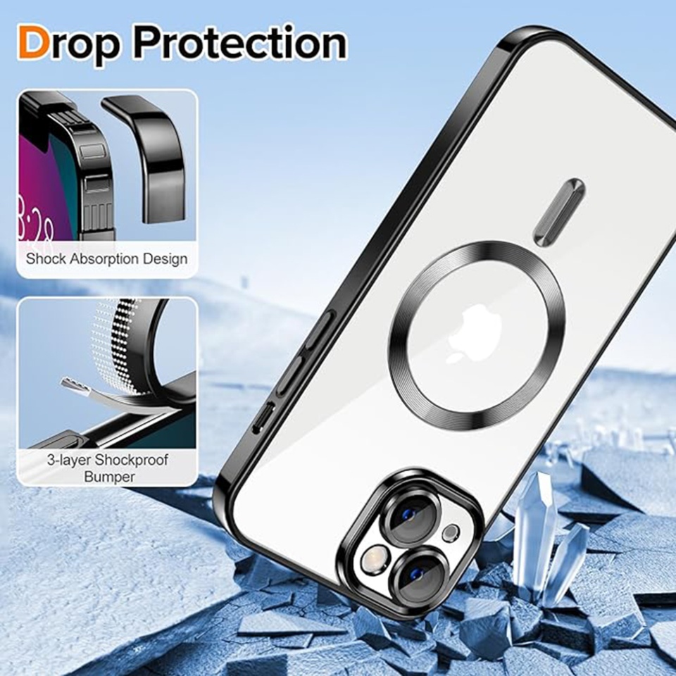 Husa pentru iPhone 13, SKYDDAR INNOVATION, Luxury Shield Magsafe, Protectie Antisoc, Negru, set cu sticker - 2 | YEO