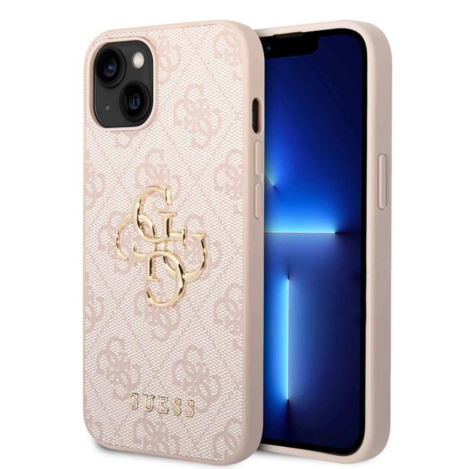 Husa pentru iPhone 14, Guess 4G Metal Logo, Protectie Slim, Compatibila, Roz