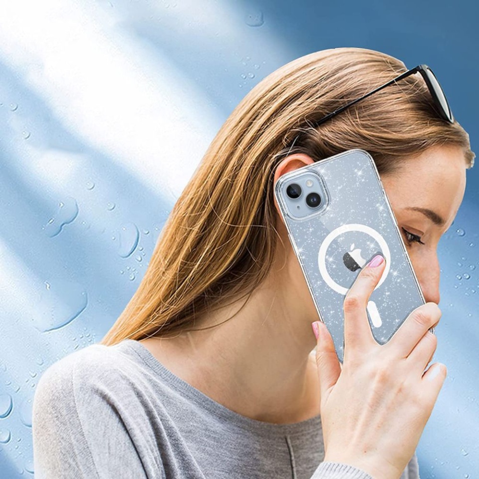 Husa pentru iPhone 14, Magsafe, din Silicon TPU cu Sclipici, Design Elegant si Ultra Subtire, SKDR Shine - Transparenta - 3 | YEO