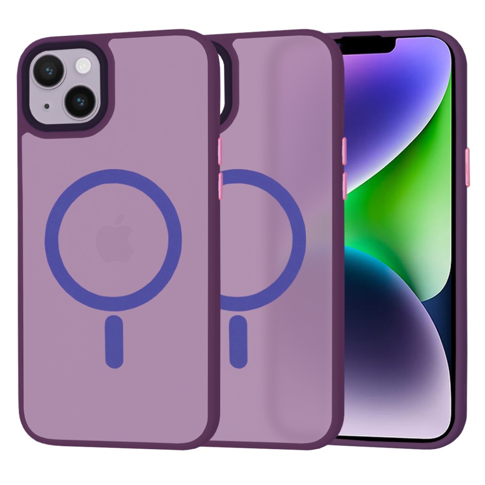 Husa pentru iPhone 14 Plus, SKYDDAR INNOVATION, HaloFrost MagSafe, Antisoc, set cu sticker, Mov inchis