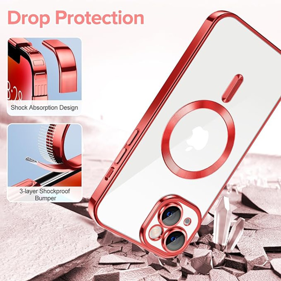 Husa pentru iPhone 14 Plus, SKYDDAR INNOVATION, Luxury Shield Magsafe, Protectie Antisoc, Rosu, set cu sticker - 2 | YEO