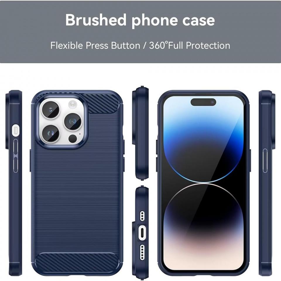 Husa pentru iPhone 14 Pro Max din silicon, Slim, cu textură Fibra Carbon - Albastru carbon - 1 | YEO