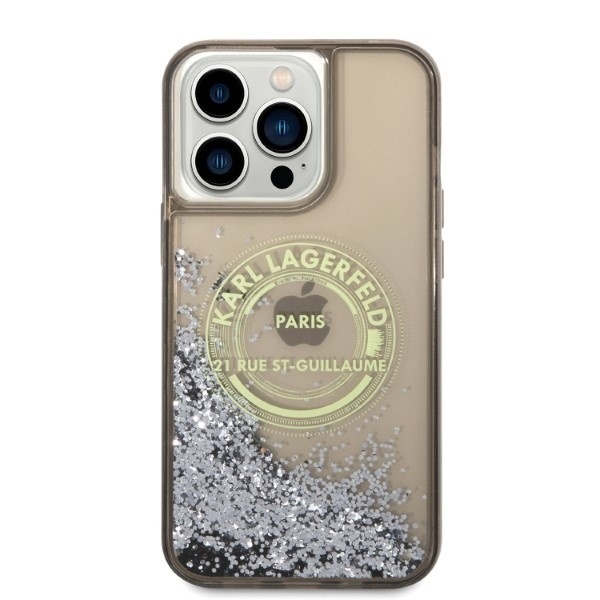 Husa pentru iPhone 14 Pro Max, Hardcase Liquid Glitter, Karl Lagerfeld - Sclipici Argintiu - 2 | YEO