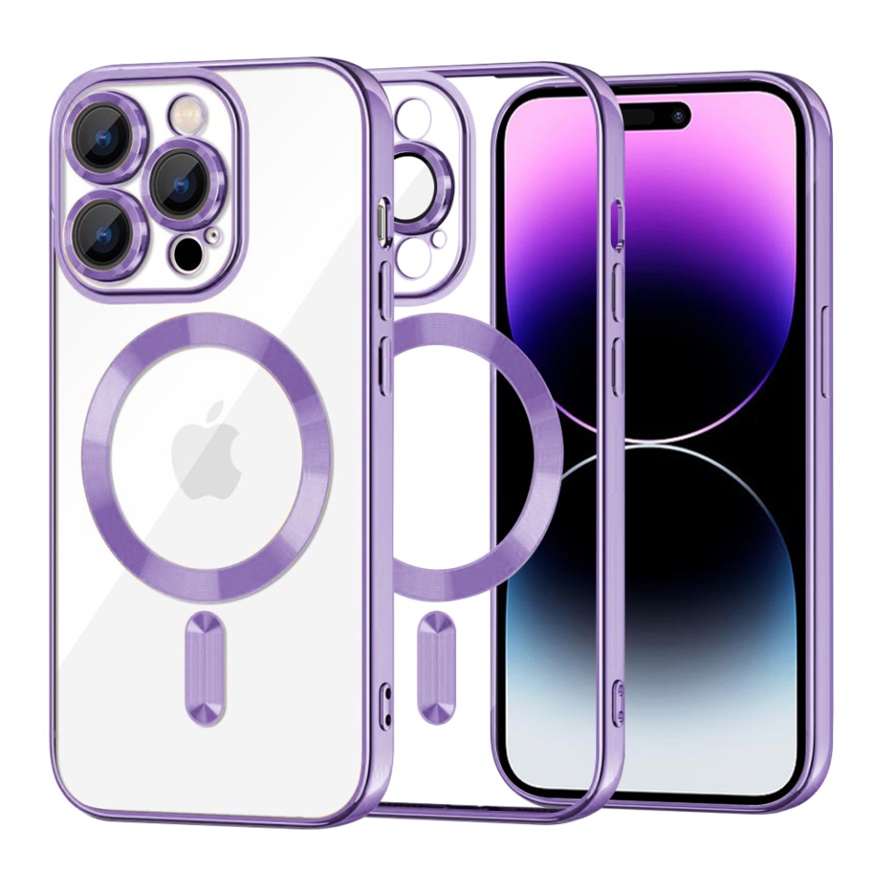 Husa pentru iPhone 14 Pro Max, SKYDDAR INNOVATION, Luxury Shield Magsafe, Protectie Antisoc, Mov, set cu sticker