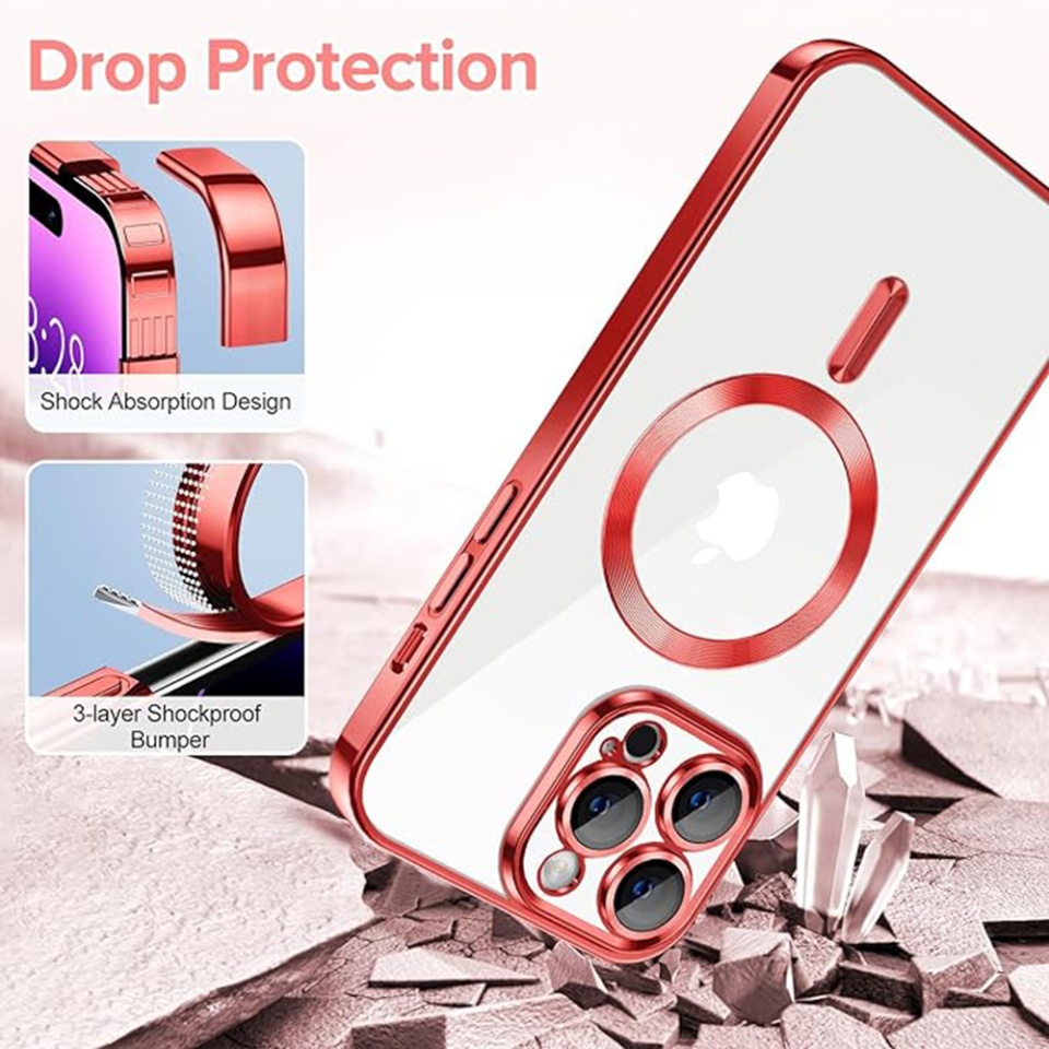 Husa pentru iPhone 14 Pro Max, SKYDDAR INNOVATION, Luxury Shield Magsafe, Protectie Antisoc, Rosu, set cu sticker - 2 | YEO