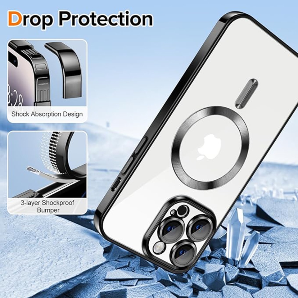 Husa pentru iPhone 14 Pro Max, SKYDDAR INNOVATION, Luxury Shield Magsafe, Protectie Antisoc, Negru, set cu sticker - 2 | YEO