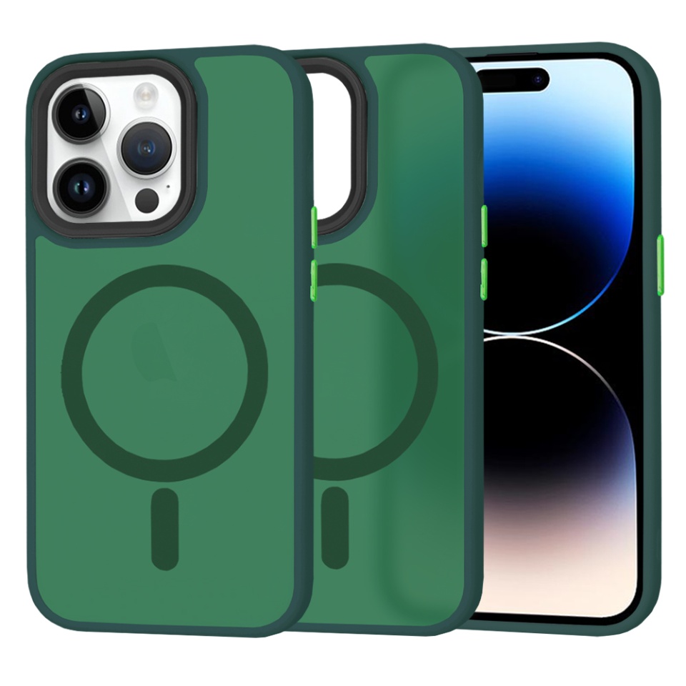 Husa pentru iPhone 14 Pro, SKYDDAR INNOVATION, HaloFrost MagSafe, Antisoc, set cu sticker, Verde inchis