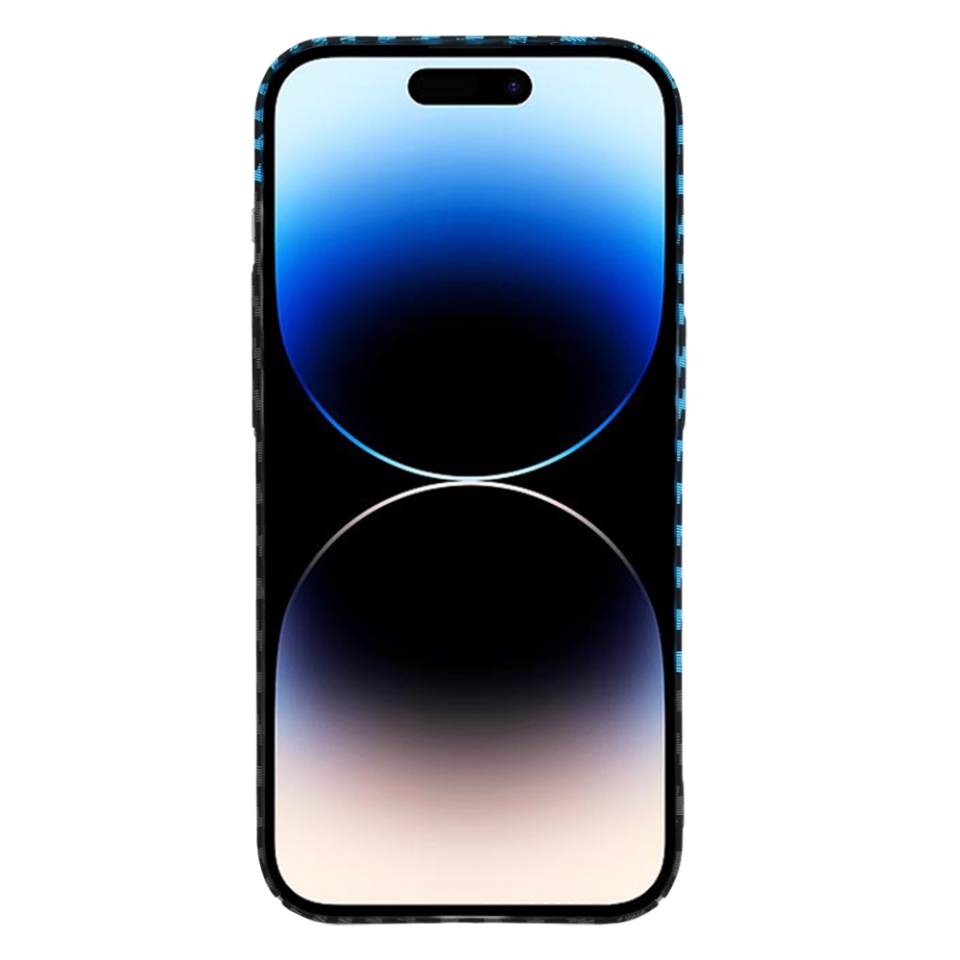 Husa pentru iPhone 14 Pro, SKYDDAR INNOVATION, textura carbon, Carbonite FiberShell, Bleu, set cu sticker - 2 | YEO