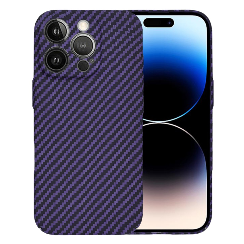 Husa pentru iPhone 14 Pro, SKYDDAR INNOVATION, textura carbon, Carbonite FiberShell, Mov, set cu sticker