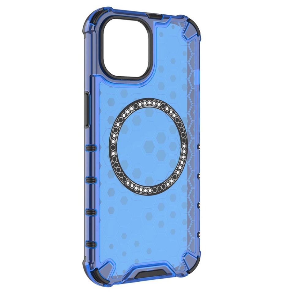 Husa pentru iPhone 14, SKYDDAR INNOVATION, HoneyComb Shield MagSafe, Antisoc, set cu sticker, Albastru - 2 | YEO
