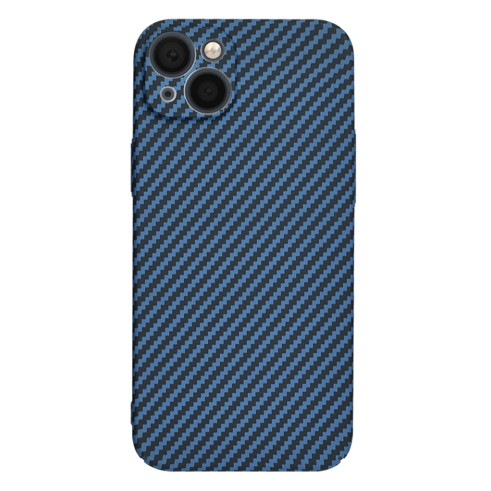 Husa pentru iPhone 14, SKYDDAR INNOVATION, textura carbon, Carbonite FiberShell, Cyan, set cu sticker - 2 | YEO