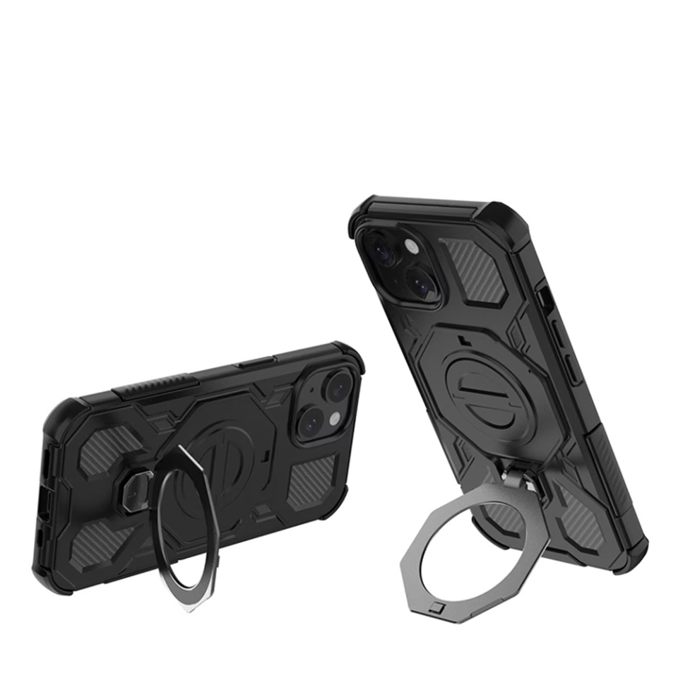 Husa pentru iPhone 15, Antisoc, SKYDDAR INOVATION, Carbon Shield PRO, Magsafe, set cu sticker, Negru - 2 | YEO