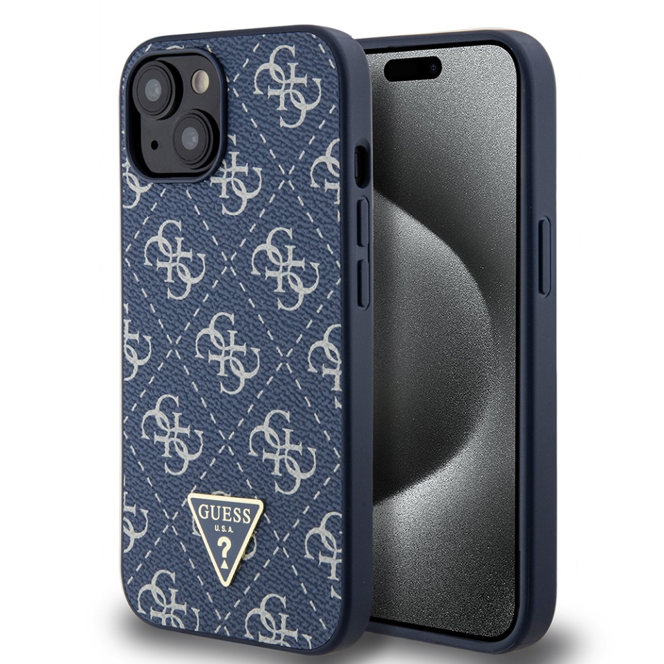 Husa pentru iPhone 15, Hardcase 4G Triangle Metal Logo, Guess, Albastru