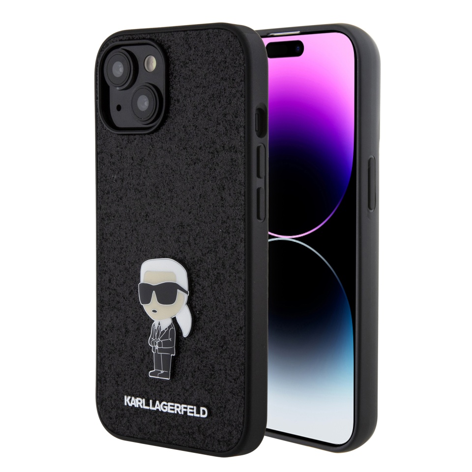 Husa pentru iPhone 15, Hardcase Glitter, Karl Lagerfeld, Negru