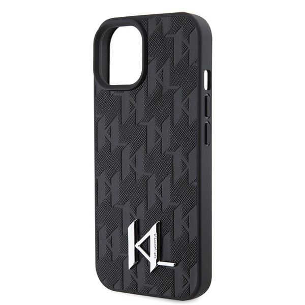 Husa pentru iPhone 15, Hardcase Leather Monogram, Karl Lagerfeld - Logo Negru - 1 | YEO