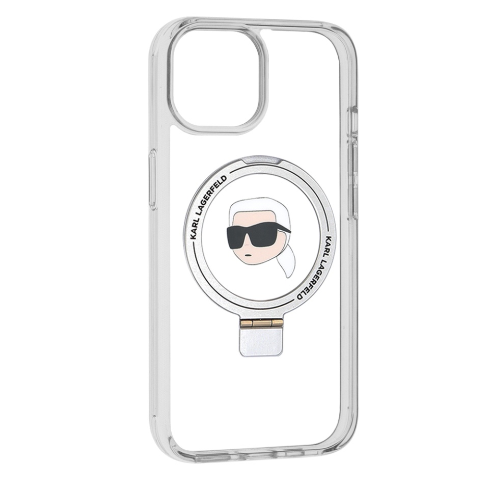 Husa pentru iPhone 15, Hardcase Ring Stand MagSafe, Karl Lagerfeld - Alb - 1 | YEO