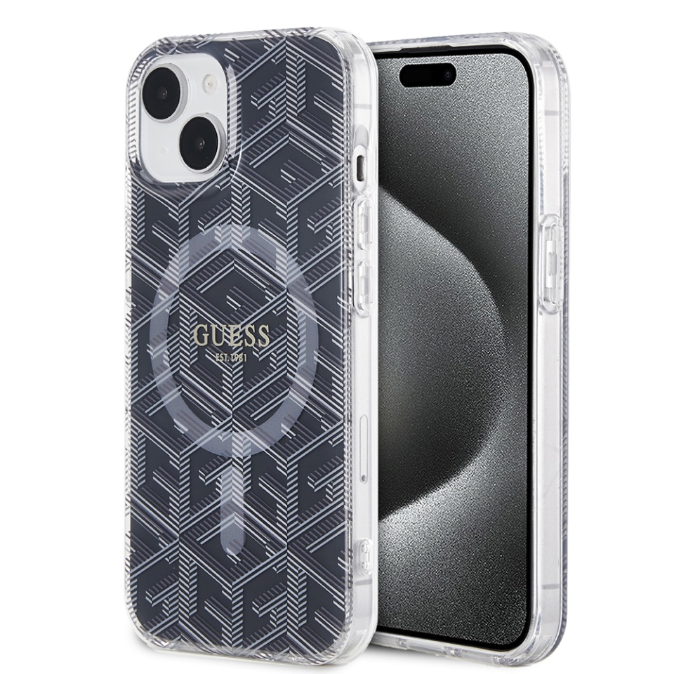 Husa pentru iPhone 15, IML GCube MagSafe, Guess - Negru