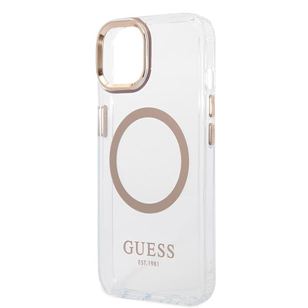 Husa pentru iPhone 15 Plus, Guess Clear MagSafe, Compatibila, Design Slim, Auriu - 3 | YEO