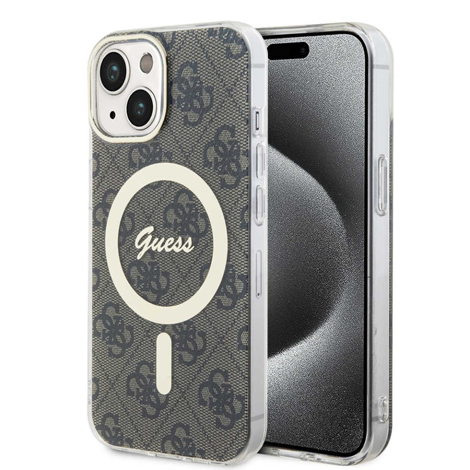 Husa pentru iPhone 15 Plus, IML 4G MagSafe, Guess - Maro