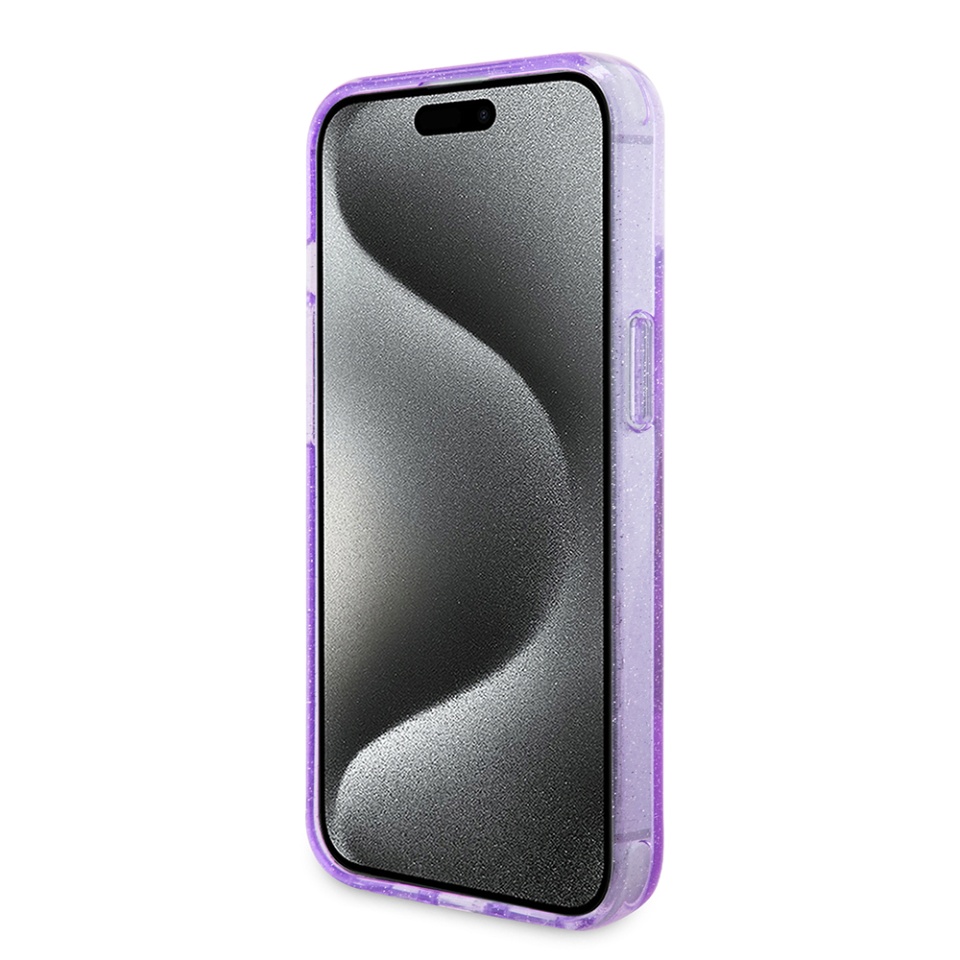 Husa pentru iPhone 15 Plus Ring Stand Script Glitter, Guess - Mov - 1 | YEO