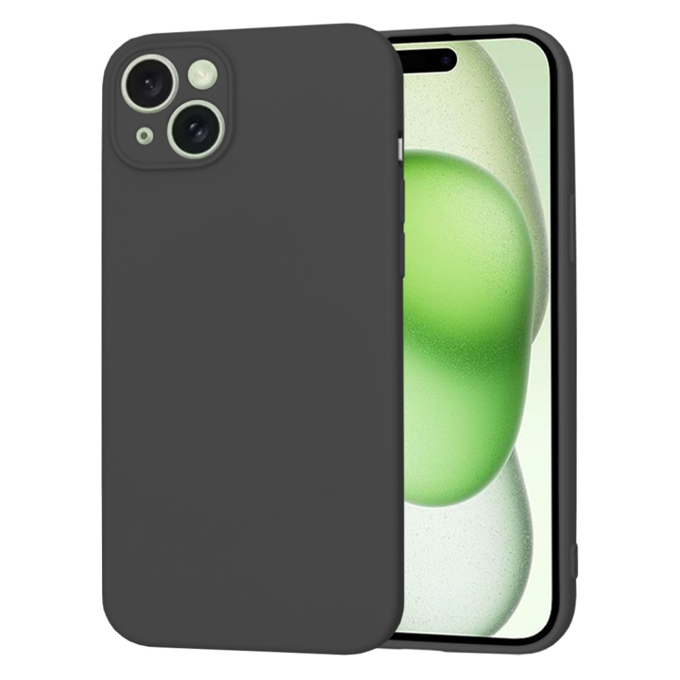 Husa pentru iPhone 15 Plus, SKYDDAR INNOVATION, din Silicon Catifelat, SoftElegance , Negru, set cu sticker