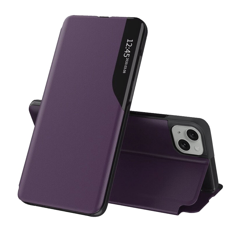 Husa pentru iPhone 15 Plus, SKYDDAR INNOVATION, eFold, tip carte, Mov, set cu sticker