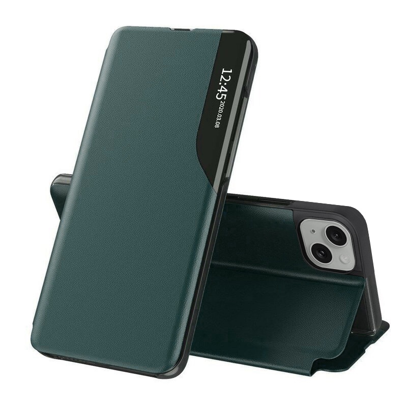 Husa pentru iPhone 15 Plus, SKYDDAR INNOVATION, eFold, tip carte, Verde, set cu sticker