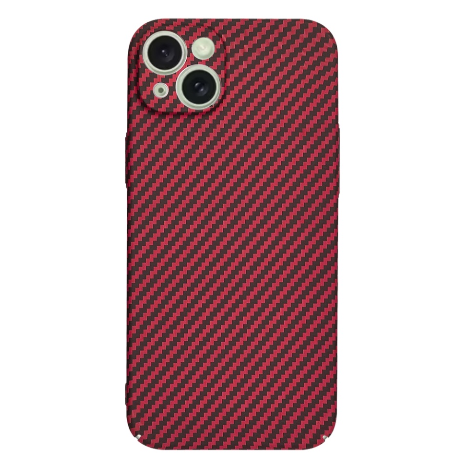Husa pentru iPhone 15 Plus, SKYDDAR INNOVATION, textura carbon, Carbonite FiberShell, Rosu, set cu sticker - 2 | YEO