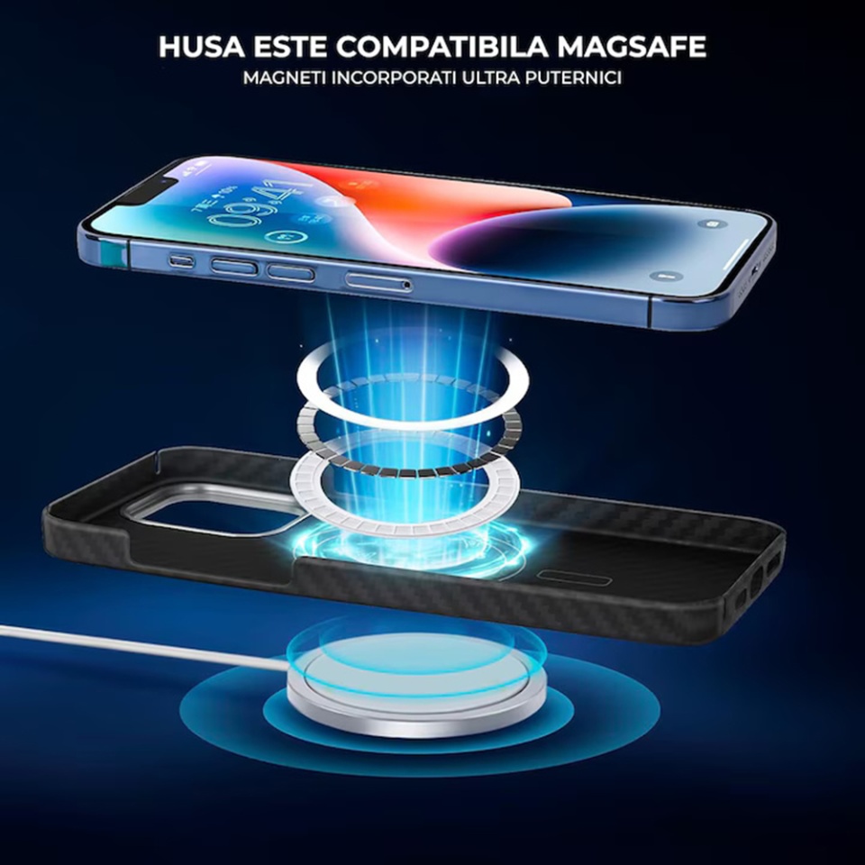 Husa pentru iPhone 15 Pro, Antisoc, SKYDDAR INOVATION, Aramid Fibe Magsafe, set cu sticker, Negru - 3 | YEO