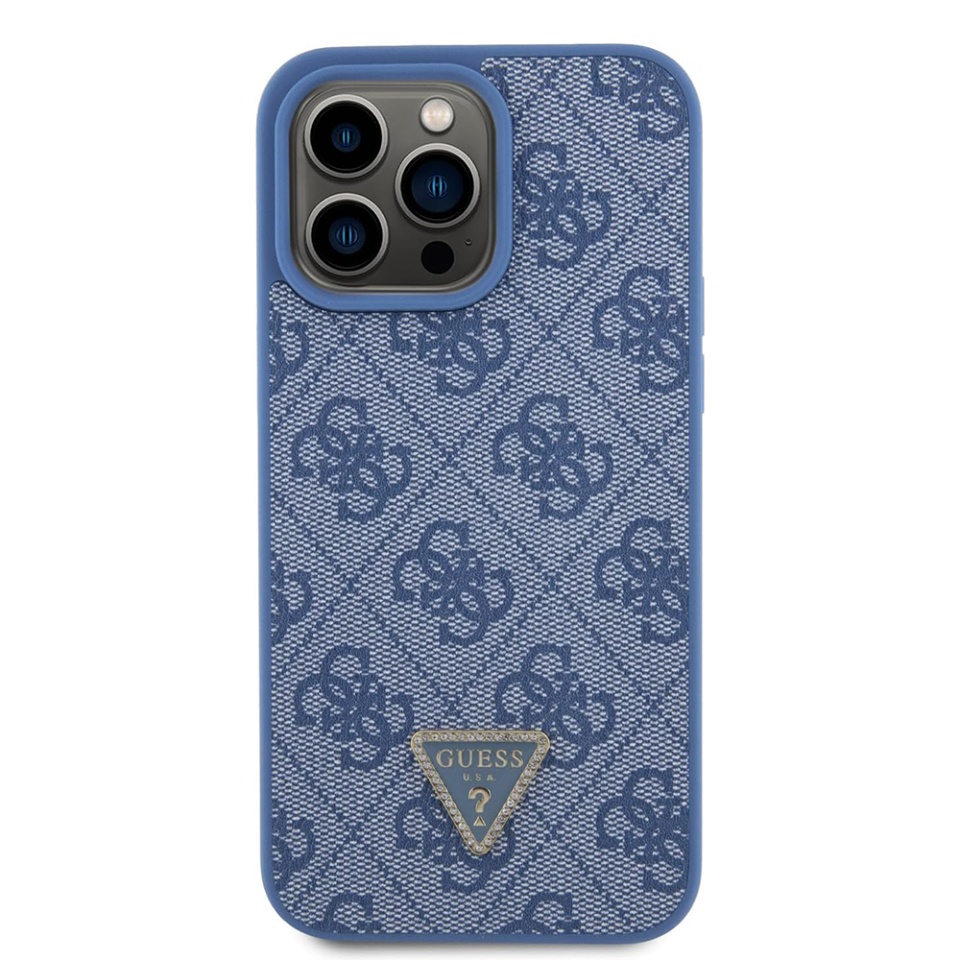 Husa pentru iPhone 15 Pro cu snur, Leather Metal Logo Strass Crossbody, Guess - Albastru - 1 | YEO