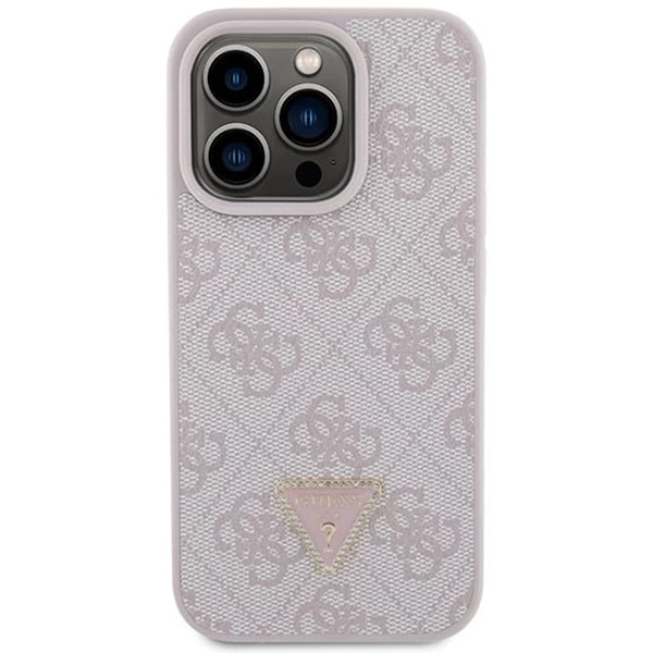 Husa pentru iPhone 15 Pro, Guess, Leather 4G Triangle Strass, Roz - 1 | YEO