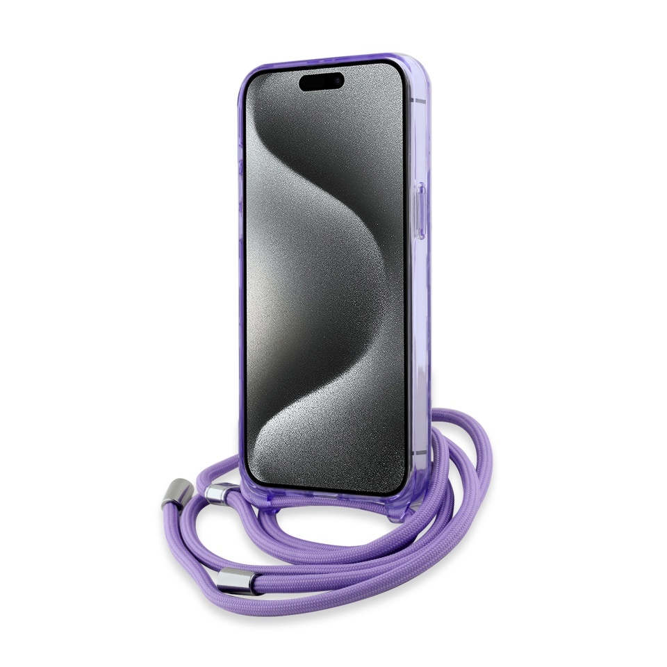 Husa pentru iPhone 15 Pro, Karl Lagerfeld, IML Crossbody MagSafe, Purple Monogram Karl&Choupette Head - 2 | YEO