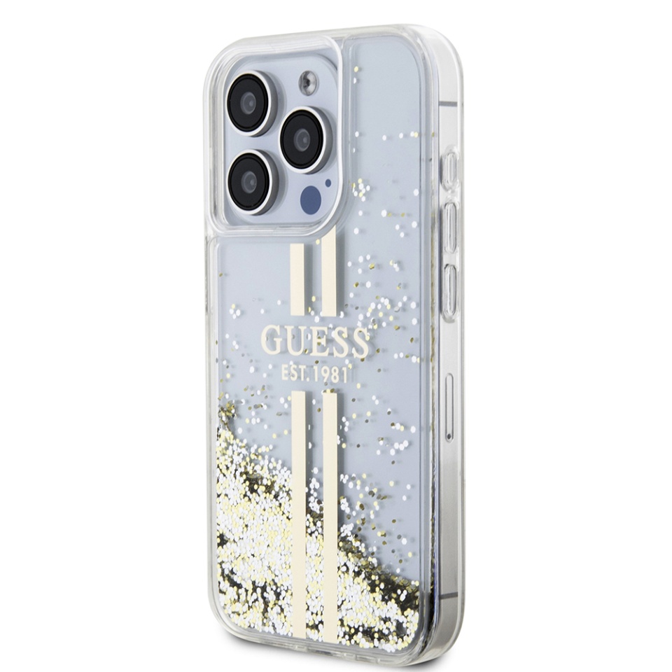 Husa pentru iPhone 15 Pro, Liquid Glitter Gold Stripes, Guess - Transparenta - 3 | YEO