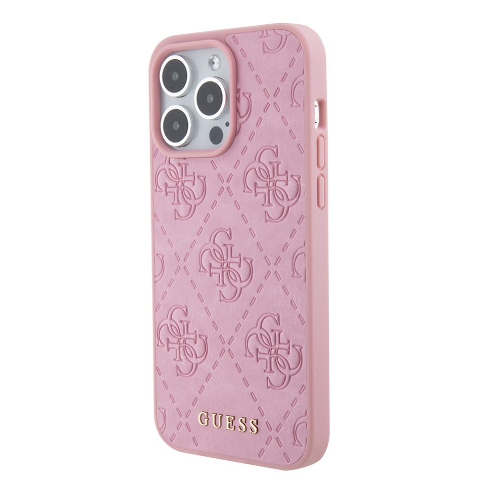 Husa pentru iPhone 15 Pro Max cu snur, Leather 4G Stamped, Guess - Roz - 2 | YEO