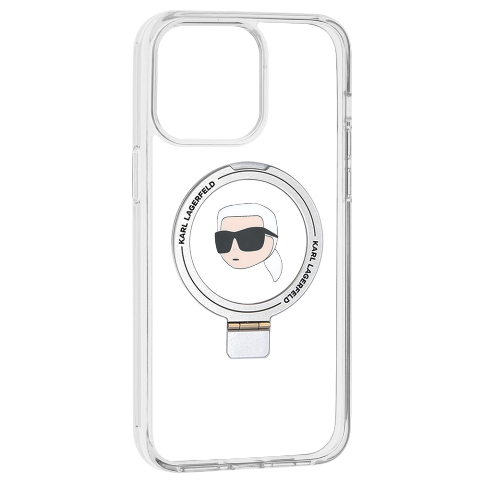 Husa pentru iPhone 15 Pro Max, Hardcase Ring Stand MagSafe, Karl Lagerfeld - Alb - 1 | YEO