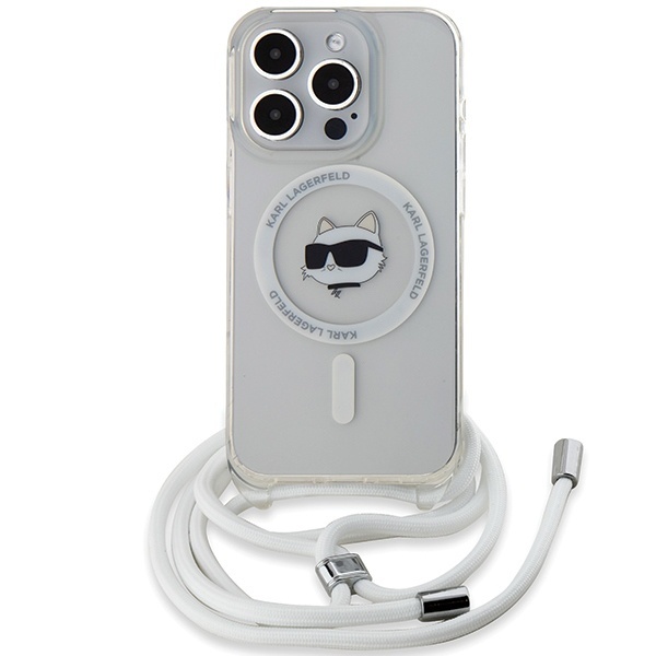 Husa pentru iPhone 15 Pro Max, Karl Lagerfeld, IML Crossbody MagSafe, Clear Choupette Head&Cord - 1 | YEO