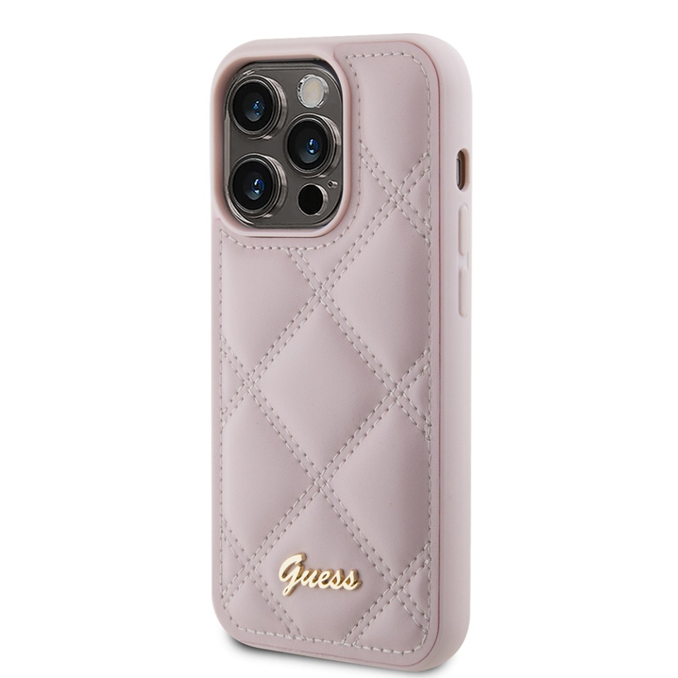 Husa pentru iPhone 15 Pro Max Quilted Metal Logo, Guess - Roz - 2 | YEO