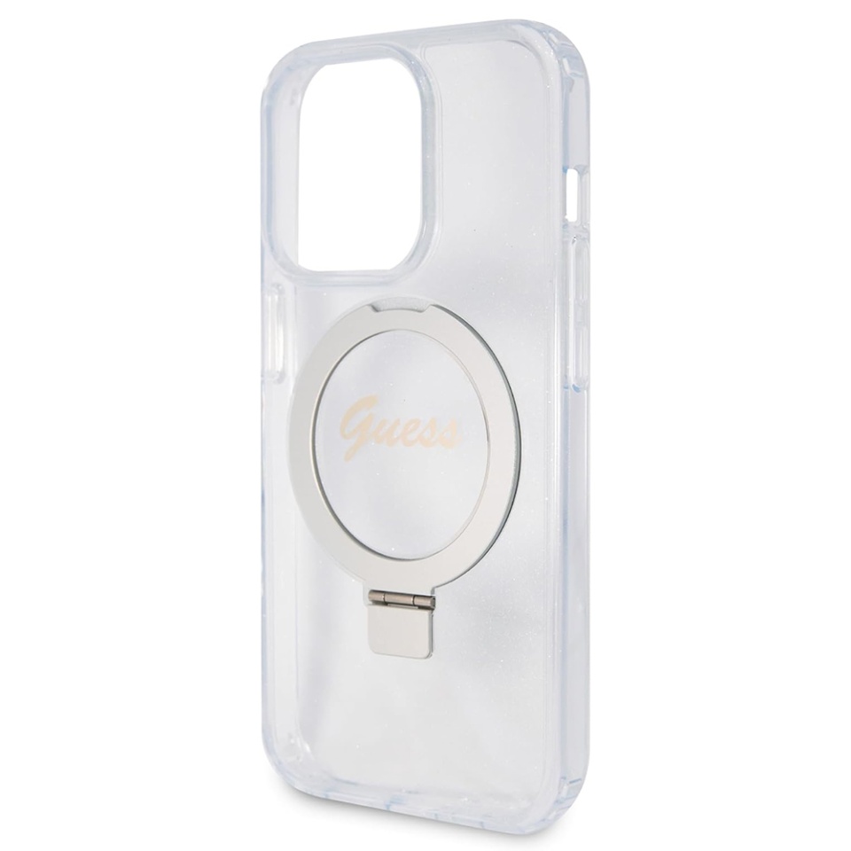 Husa pentru iPhone 15 Pro Max Ring Stand Script Glitter, Guess - Transparenta - 3 | YEO