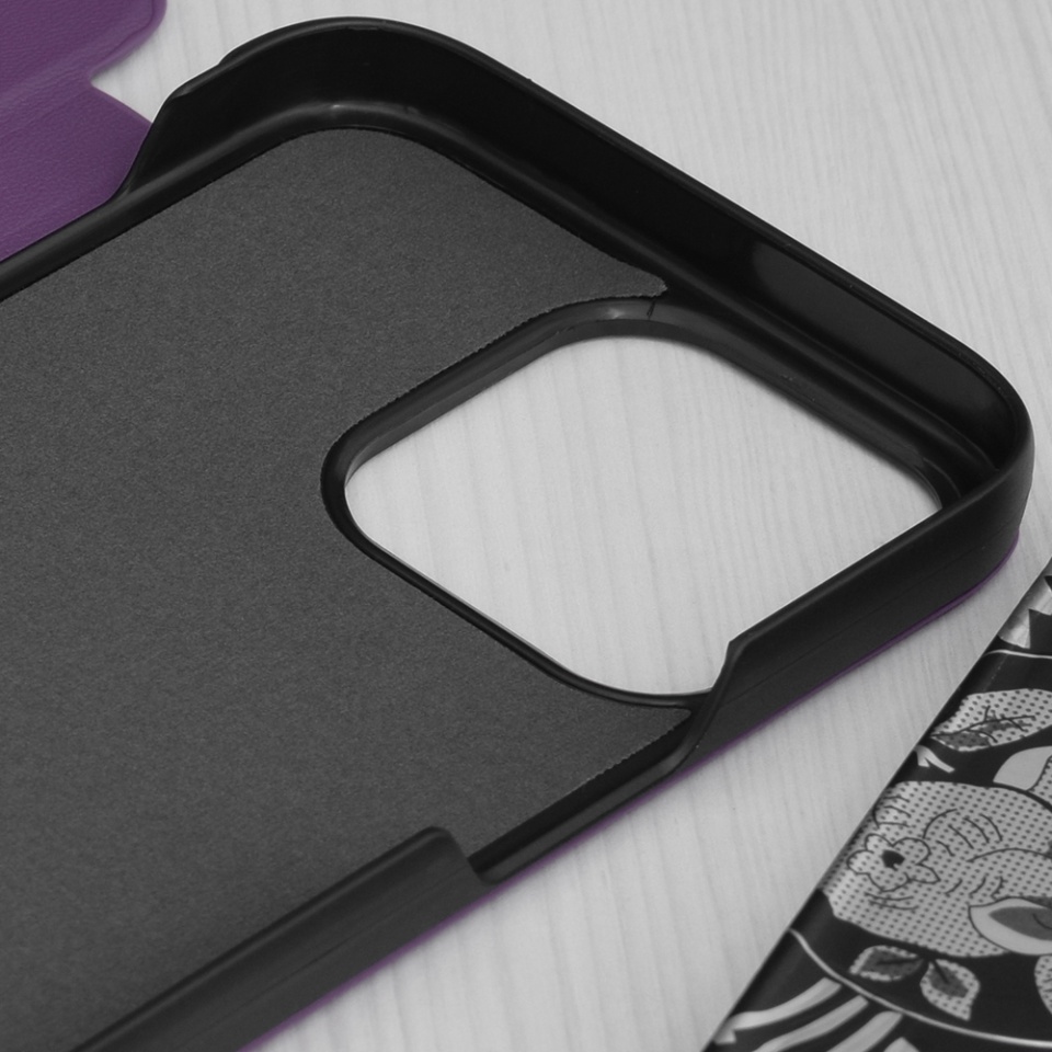 Husa pentru iPhone 15 Pro Max, SKYDDAR INNOVATION, eFold, tip carte, Mov, set cu sticker - 2 | YEO