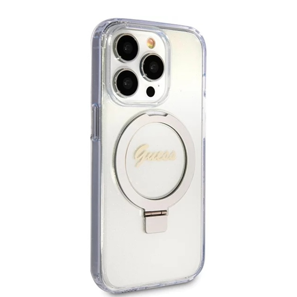 Husa pentru iPhone 15 Pro Ring Stand Script Glitter, Guess - Transparenta - 3 | YEO