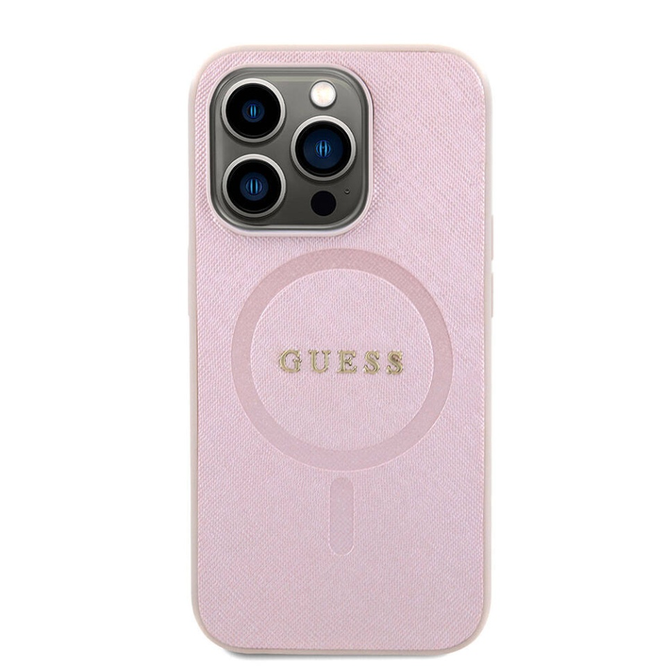 Husa pentru iPhone 15 Pro Saffiano MagSafe, Guess - Roz - 1 | YEO